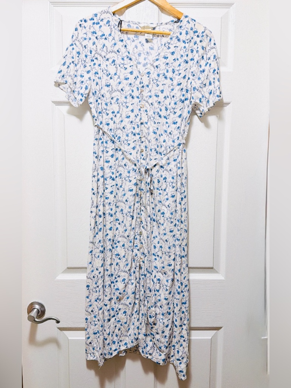 H&M Maternity White Midi Dress with Blue Floral Print